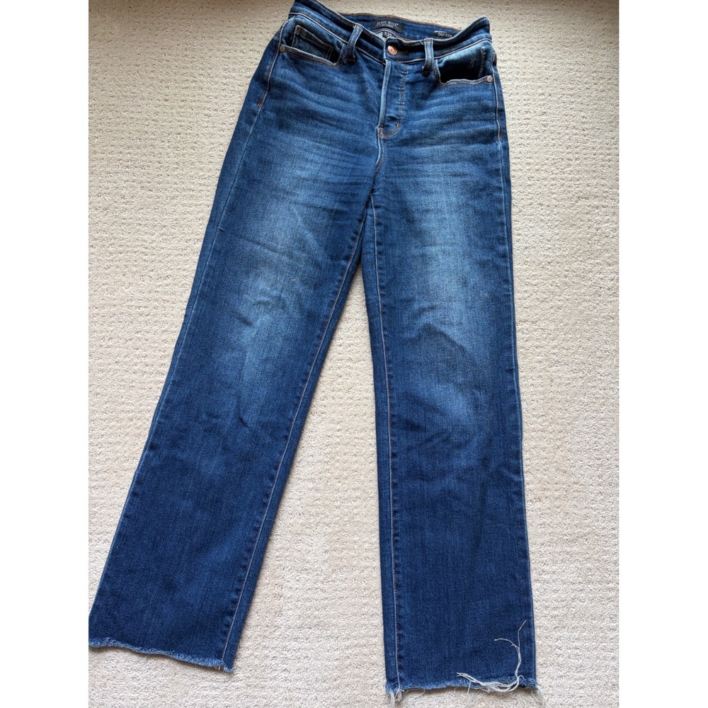 Judy Blue Dad Jeans 1/25 Blue Raw Hem Straight Leg Retro Heritage Minimalist